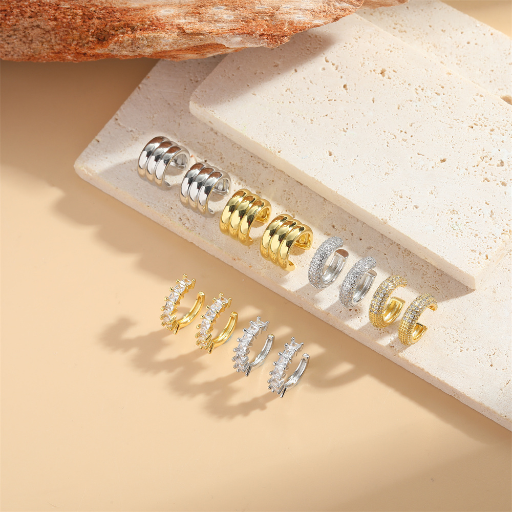 1 Pair Simple Style Geometric Inlay Copper Zircon 14K Gold Plated Ear Studs display picture 7
