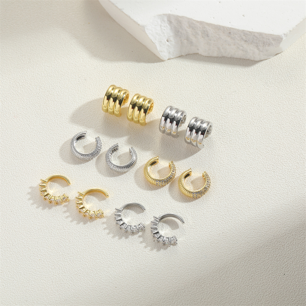1 Pair Simple Style Geometric Inlay Copper Zircon 14K Gold Plated Ear Studs display picture 11