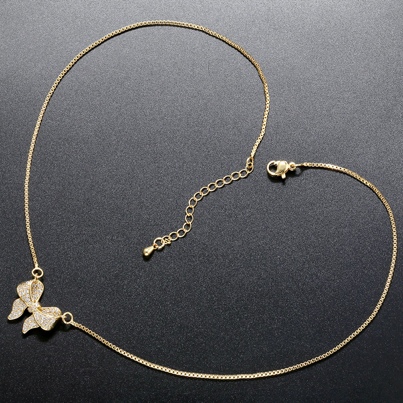 Copper 18K Gold Plated Casual Elegant Simple Style Inlay Bow Knot Zircon Necklace display picture 4