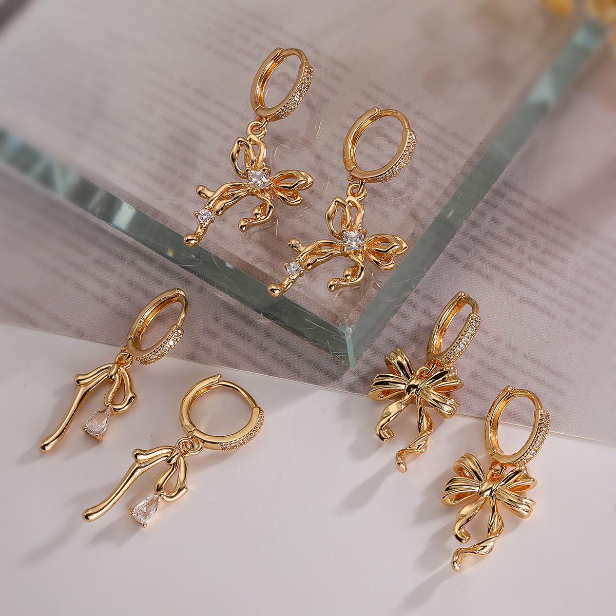 1 Pair Sweet Simple Style Commute Bow Knot Inlay Copper Zircon 18K Gold Plated White Gold Plated Drop Earrings display picture 5