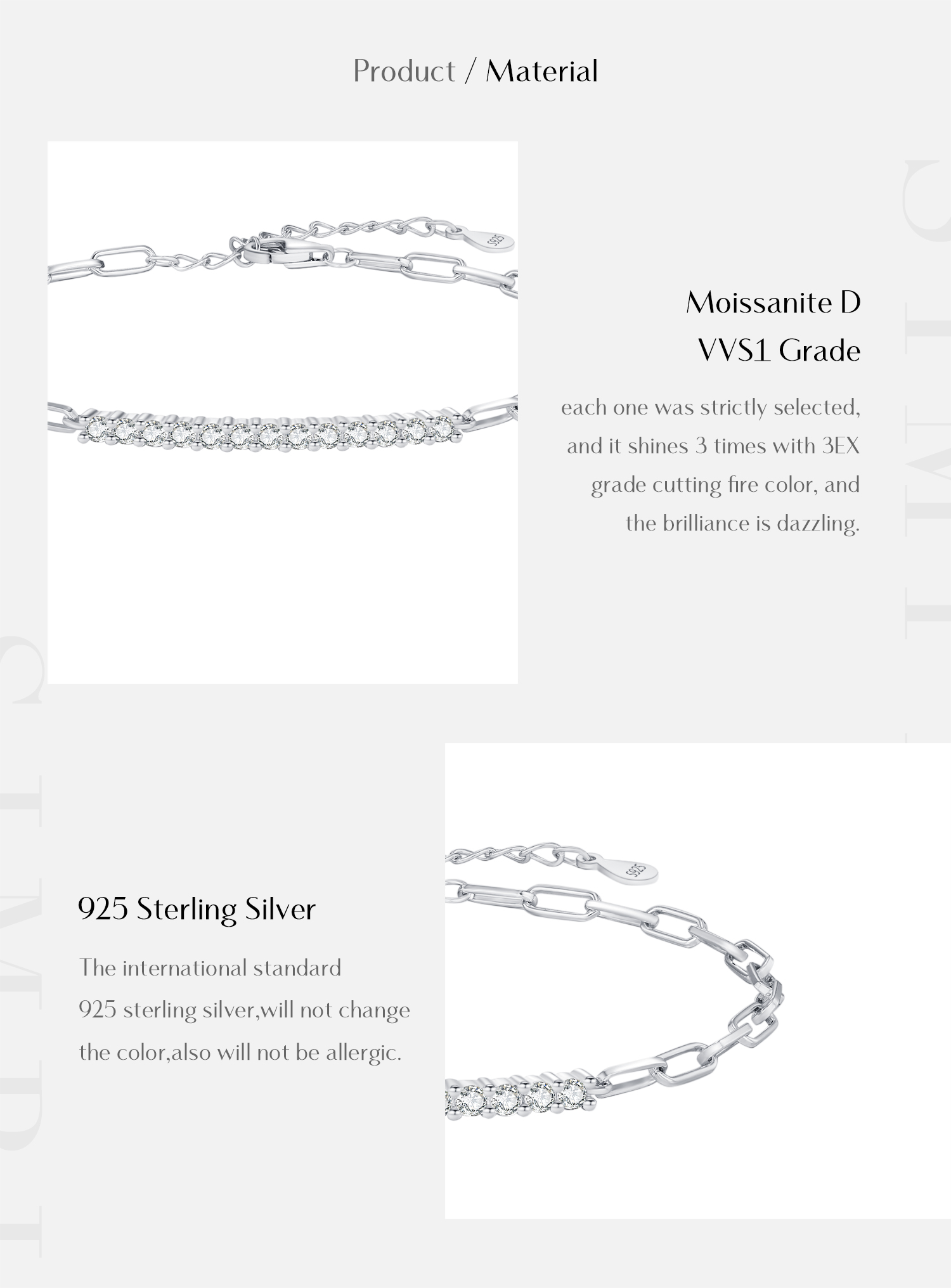 Sterling Silver Silver Plated Elegant Simple Style Classic Style Inlay Solid Color Moissanite Bracelets display picture 7