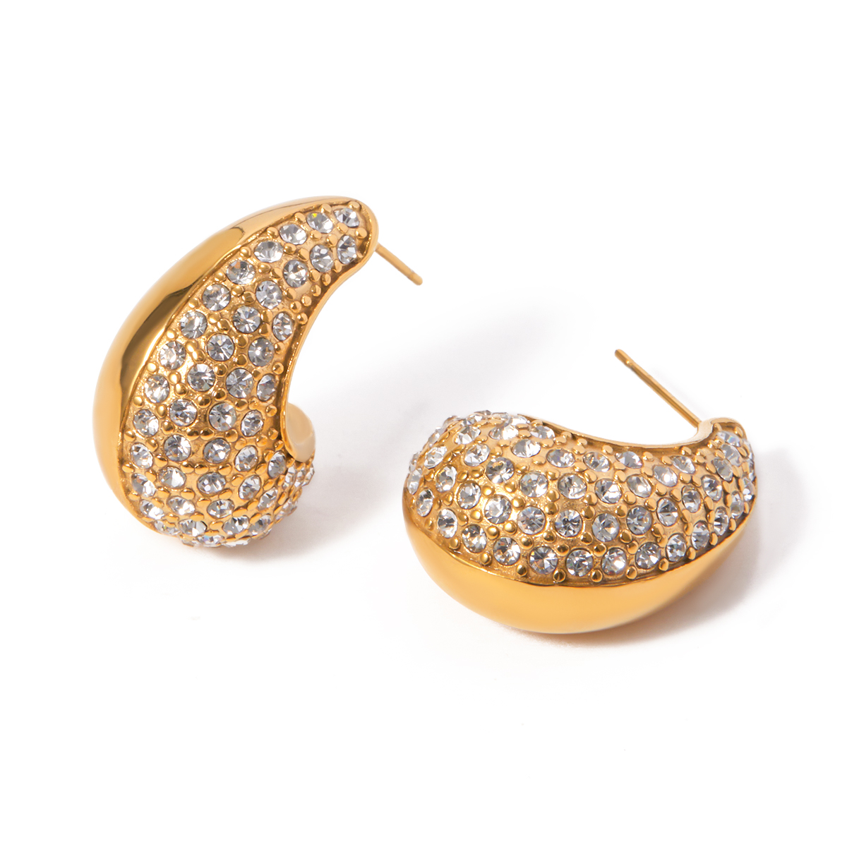 1 Pair Simple Style Classic Style Water Droplets Inlay 316 Stainless Steel  18K Gold Plated Ear Studs display picture 6
