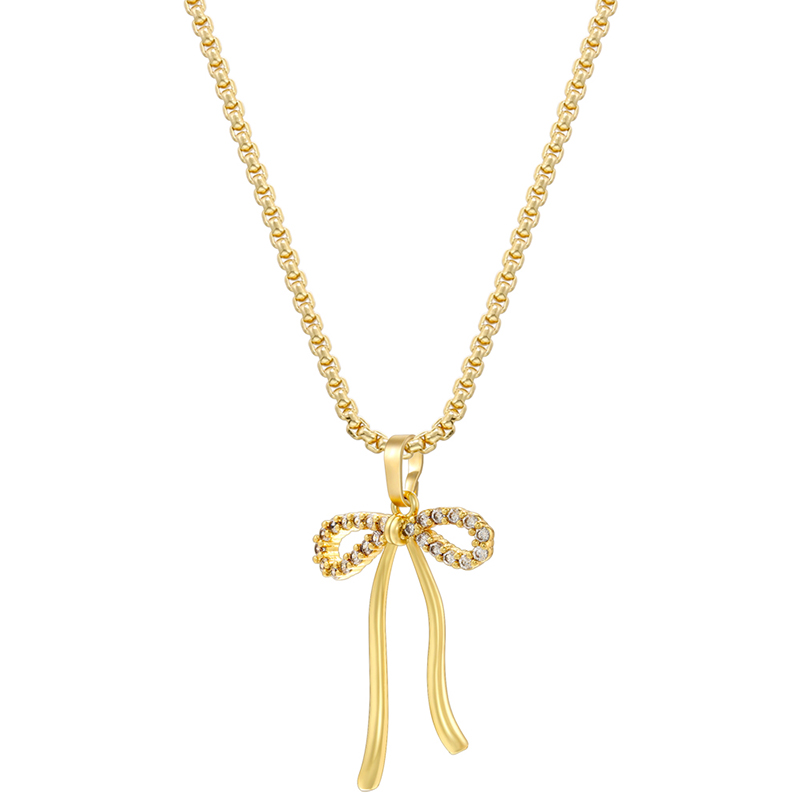 Copper 18K Gold Plated Casual Elegant Luxurious Inlay Bow Knot Zircon Pendant Necklace display picture 3