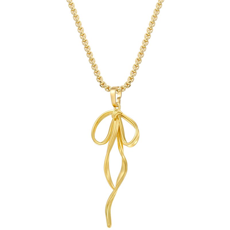 Kupfer 18 Karat Vergoldet Lässig Elegant Einfacher Stil Bogenknoten Halskette Mit Anhänger display picture 3