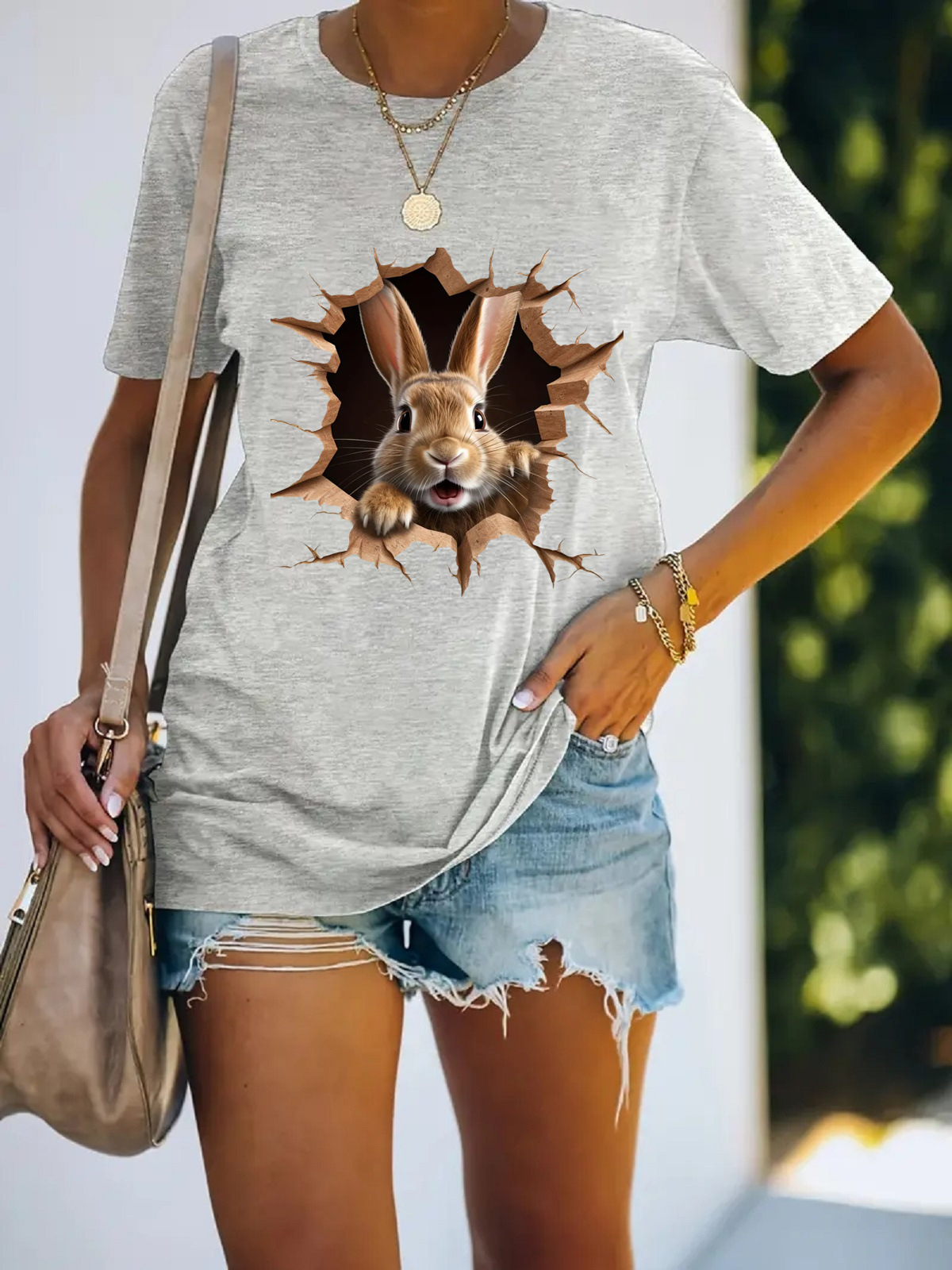 Women's T-shirt Short Sleeve T-Shirts Simple Style Rabbit display picture 8