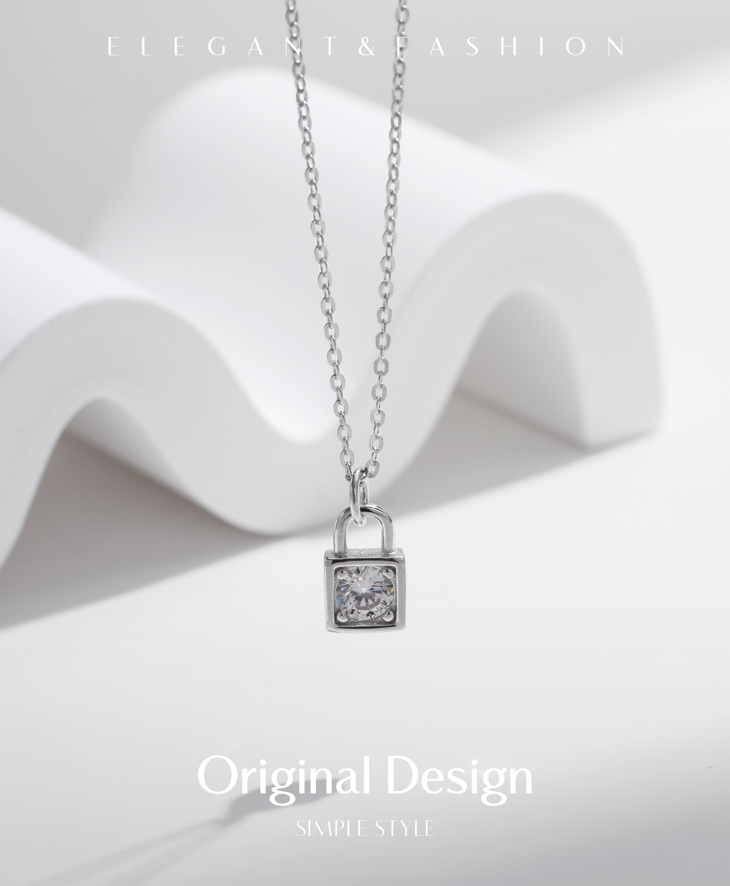 Sterling Silver Silver Plated Simple Style Shiny Plating Inlay Lock Moissanite Pendant Necklace display picture 5
