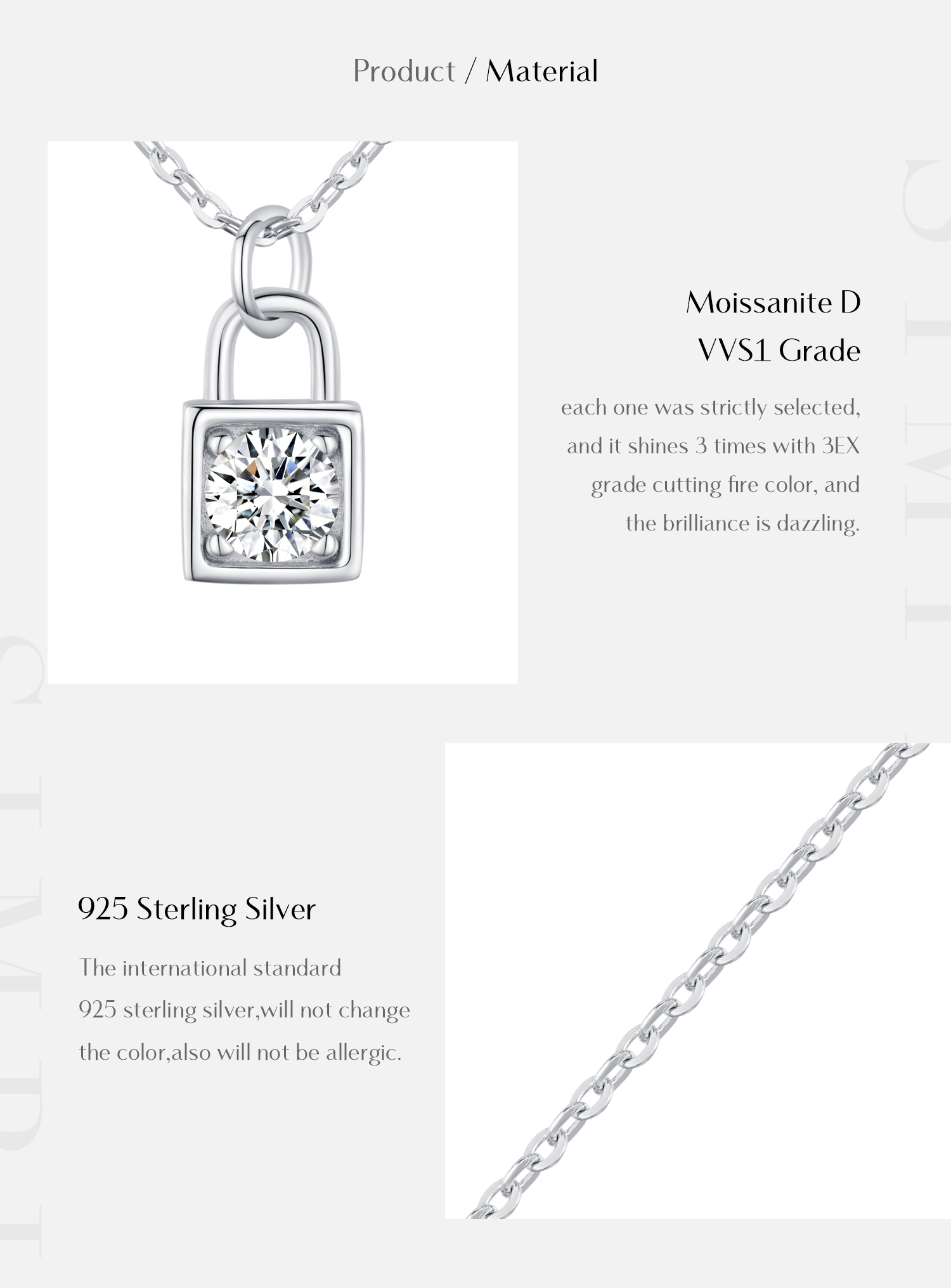 Sterling Silver Silver Plated Simple Style Shiny Plating Inlay Lock Moissanite Pendant Necklace display picture 7