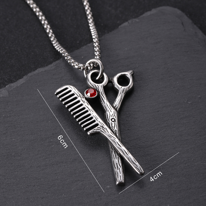 304 Stainless Steel Hip-Hop Punk Scissors COMD Hammer Turquoise Glass Stone Pendant Necklace display picture 14