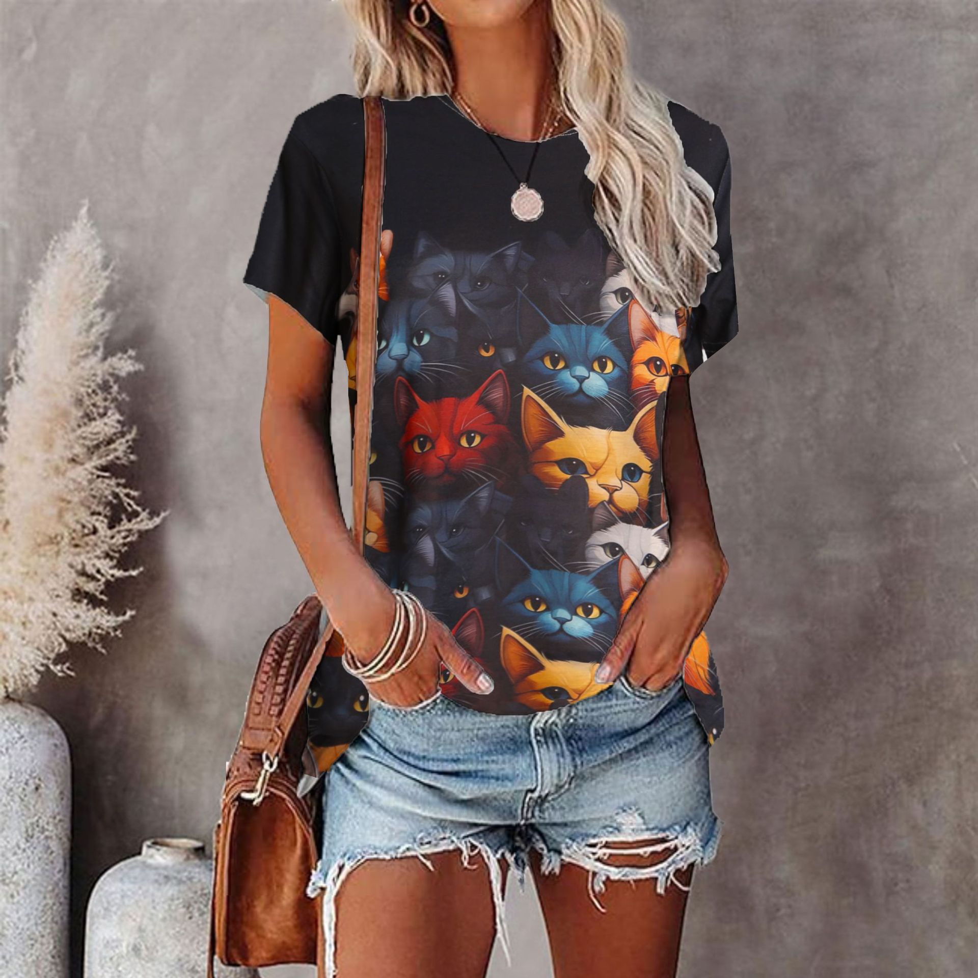 Women's T-shirt Short Sleeve T-Shirts Simple Style Cat display picture 1