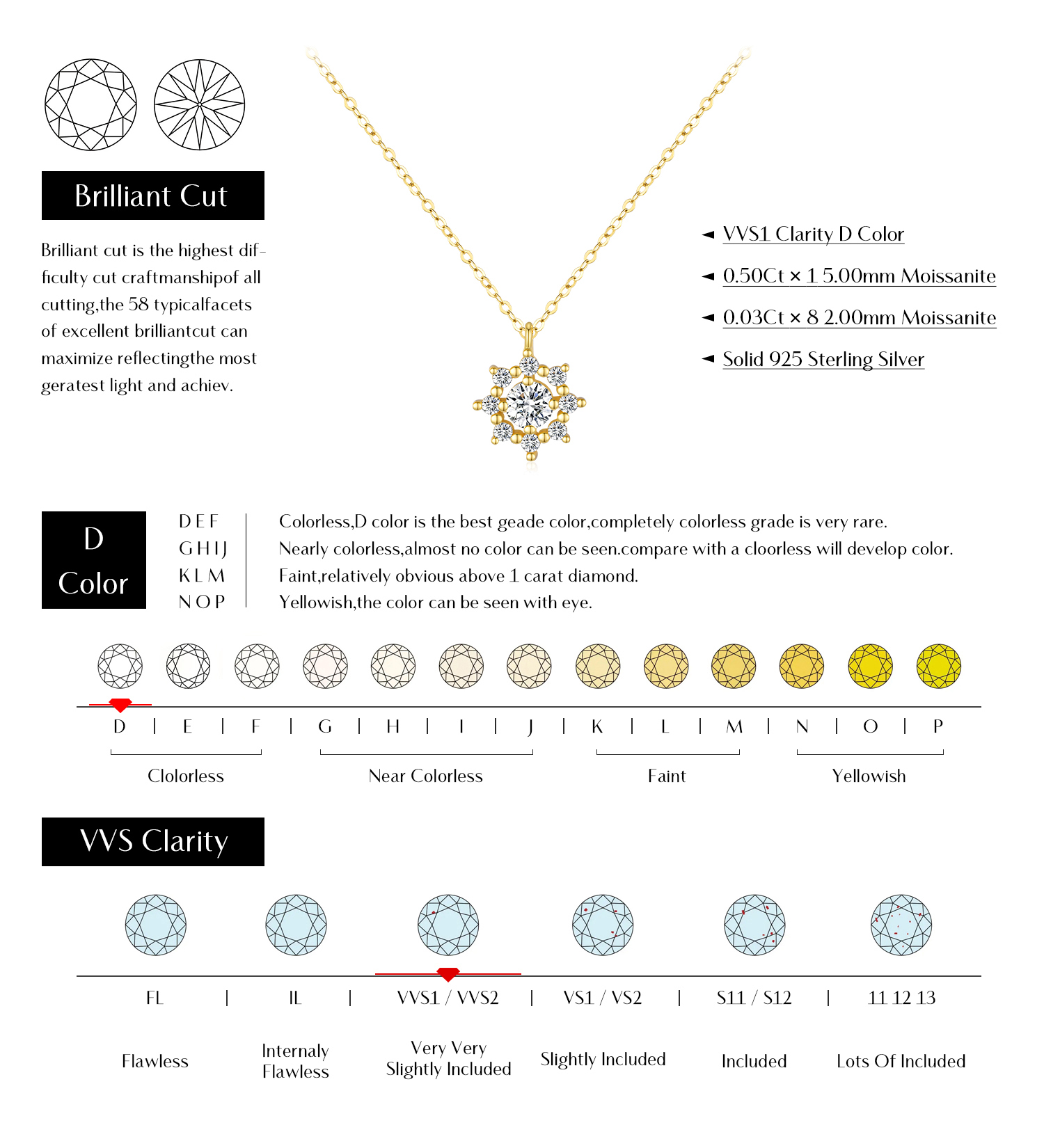 Sterling Silver 14K Gold Plated Elegant Simple Style Plating Inlay Snowflake Moissanite Pendant Necklace display picture 5