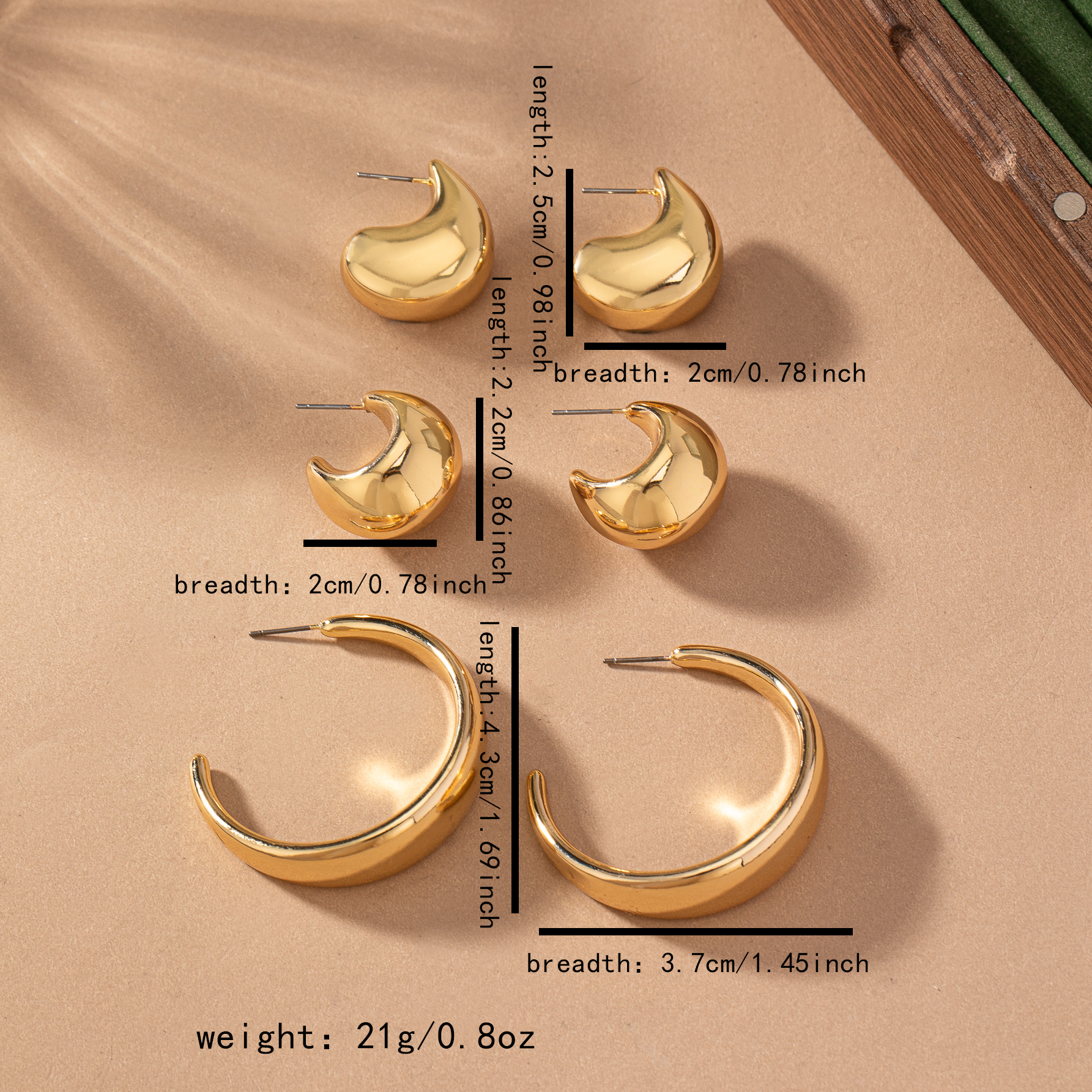 6 Pieces Simple Style Commute Solid Color Plating Chunky Arylic 14K Gold Plated Ear Studs display picture 4