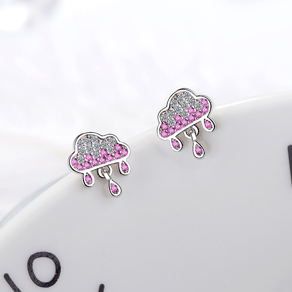 1 Pair Lady Modern Style Sweet Clouds Water Droplets Inlay Copper Rhinestones Ear Studs display picture 2