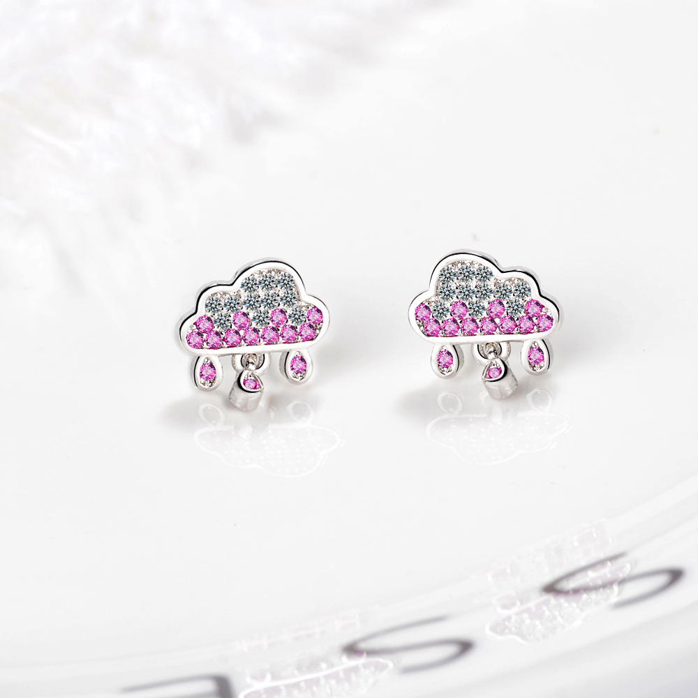 1 Pair Lady Modern Style Sweet Clouds Water Droplets Inlay Copper Rhinestones Ear Studs display picture 3
