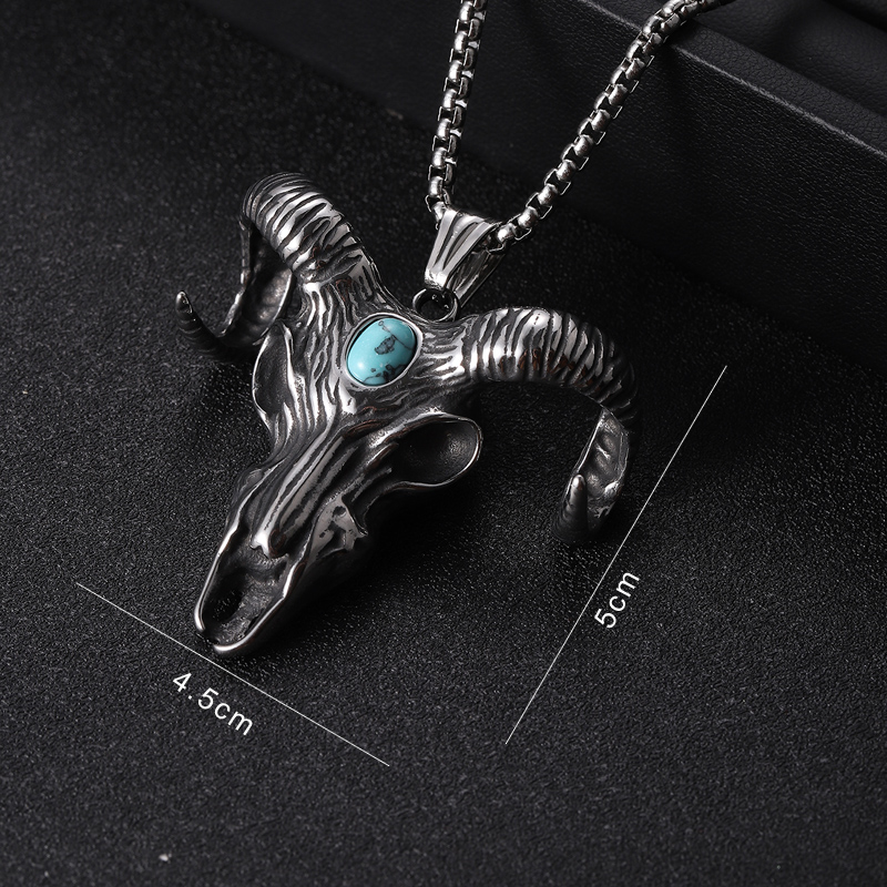 304 Stainless Steel Hip-Hop Punk Scissors COMD Hammer Turquoise Glass Stone Pendant Necklace display picture 3