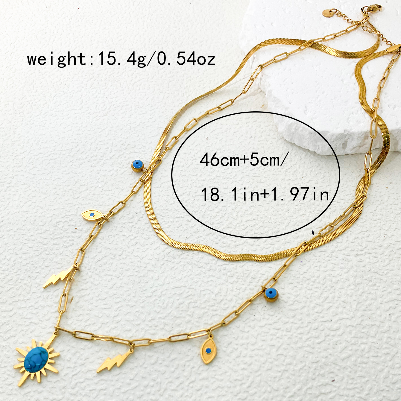 304 Stainless Steel Gold Plated Casual Hawaiian Beach Inlay Sun Leaves Eye Turquoise Pendant Necklace display picture 3
