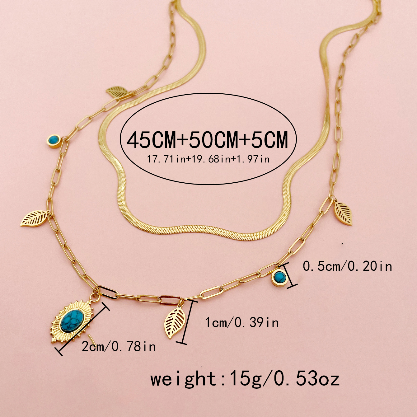 304 Stainless Steel Gold Plated Casual Hawaiian Beach Inlay Sun Leaves Eye Turquoise Pendant Necklace display picture 8
