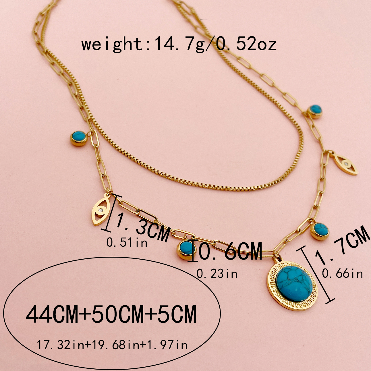 304 Stainless Steel Gold Plated Casual Hawaiian Beach Inlay Sun Leaves Eye Turquoise Pendant Necklace display picture 7