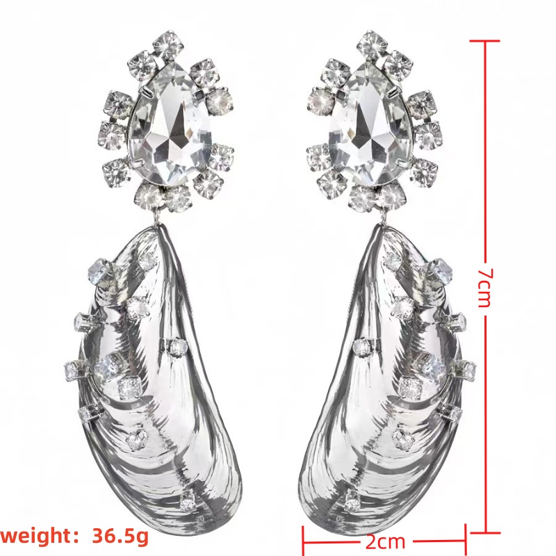 1 Pair Retro Exaggerated Vacation Shell Plating Inlay Alloy Artificial Rhinestones Silver Plated Drop Earrings display picture 11