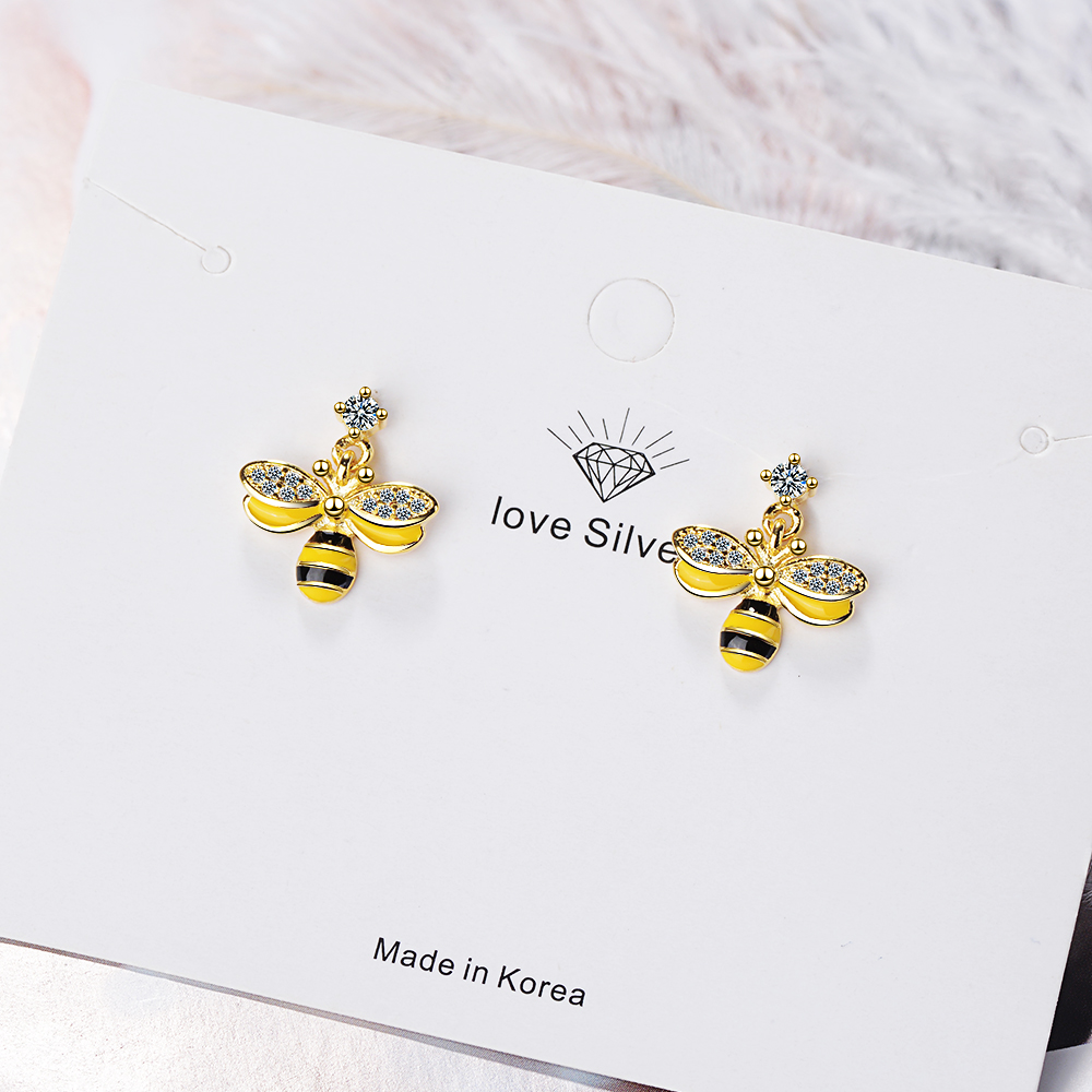 1 Pair Cute Lady Modern Style Bee Epoxy Inlay Copper Zircon Drop Earrings display picture 4