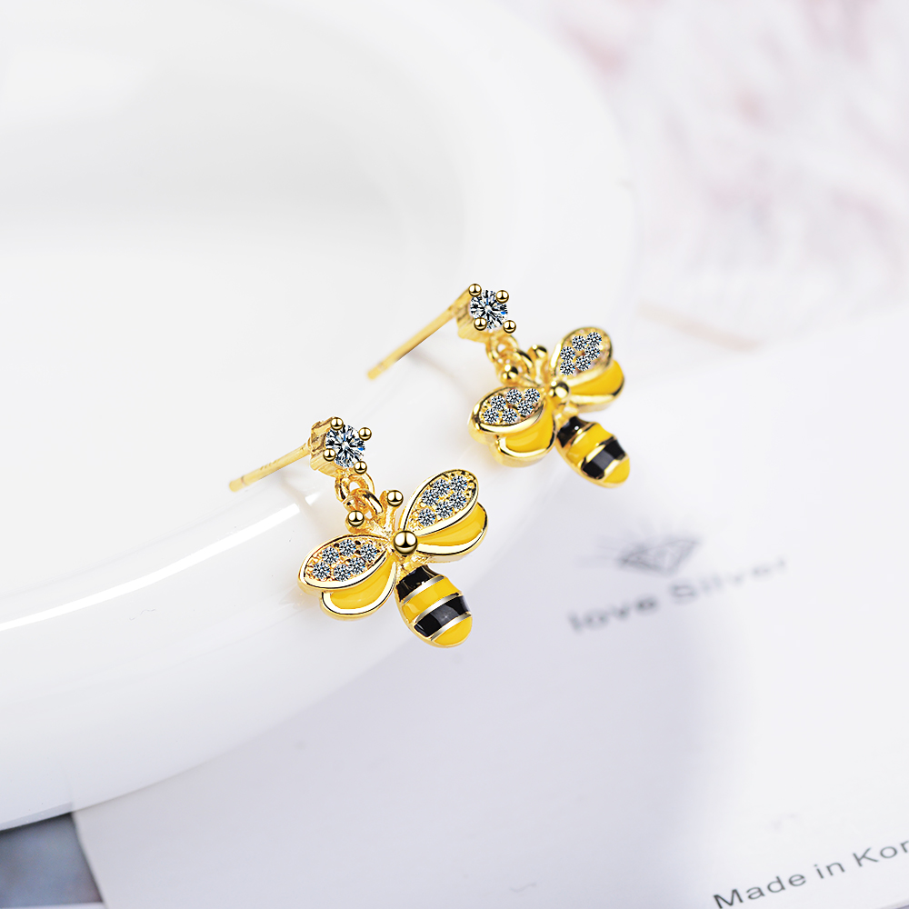 1 Pair Cute Lady Modern Style Bee Epoxy Inlay Copper Zircon Drop Earrings display picture 6