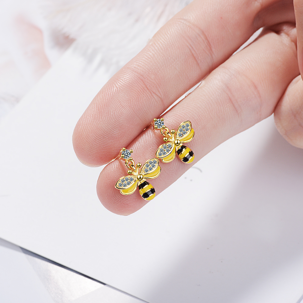 1 Pair Cute Lady Modern Style Bee Epoxy Inlay Copper Zircon Drop Earrings display picture 3