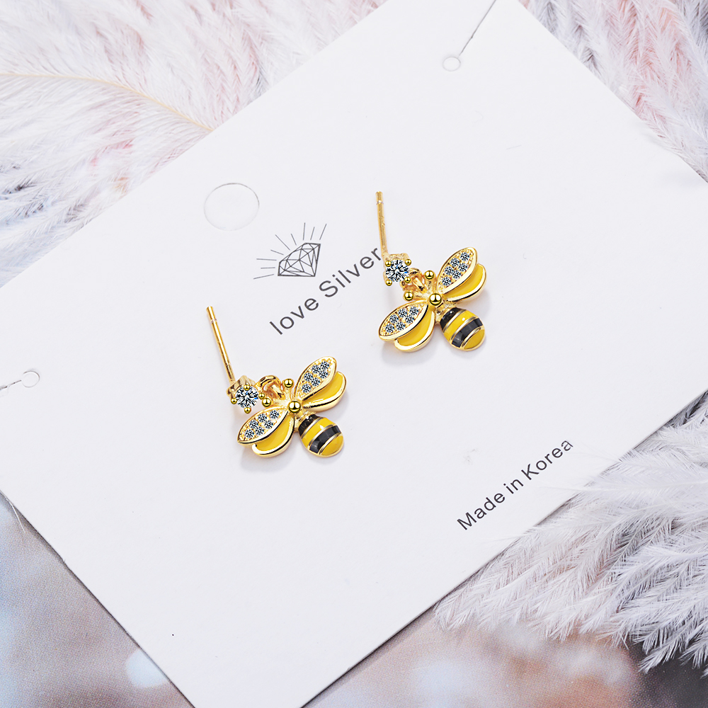 1 Pair Cute Lady Modern Style Bee Epoxy Inlay Copper Zircon Drop Earrings display picture 5
