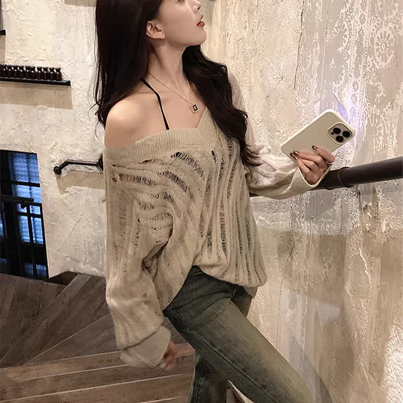 Women's Blouse Long Sleeve Sweaters & Cardigans Hollow Out Streetwear Solid Color display picture 3