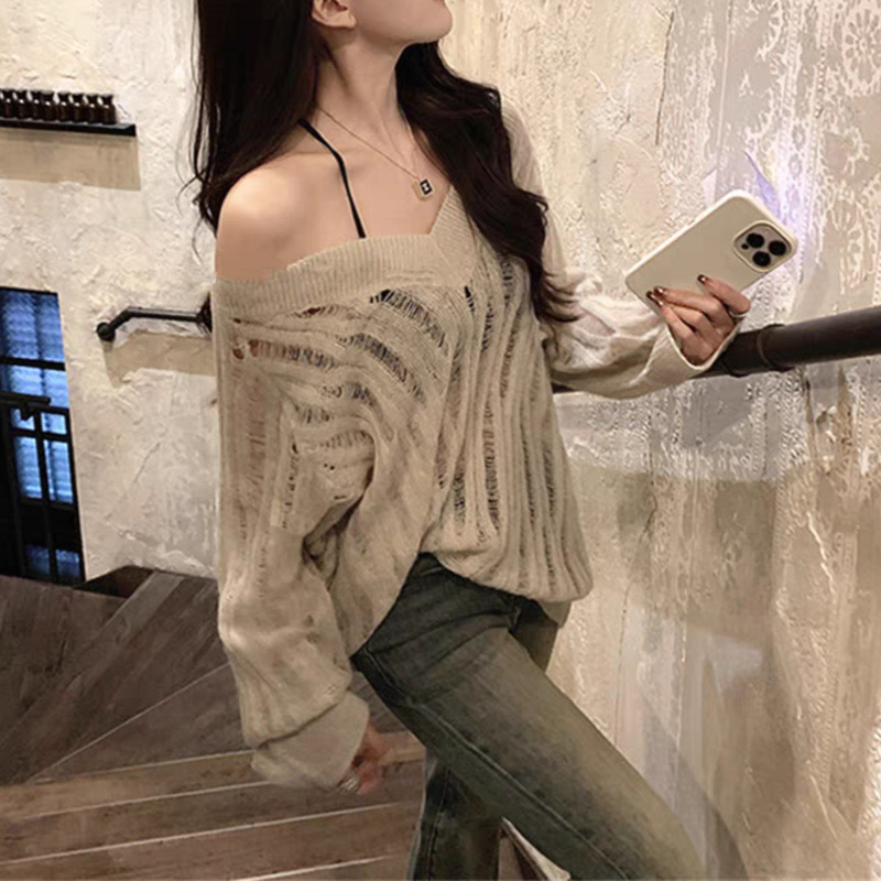 Women's Blouse Long Sleeve Sweaters & Cardigans Hollow Out Streetwear Solid Color display picture 8
