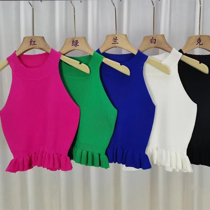 Women's Vest Tank Tops Ruffles Sexy Solid Color display picture 11