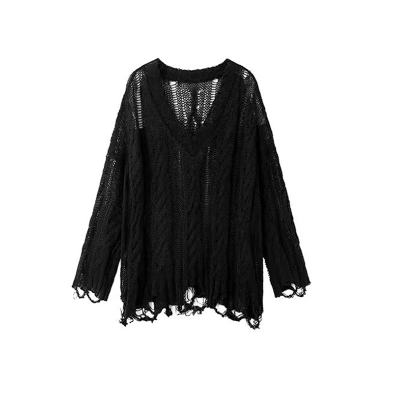 Women's Blouse Long Sleeve Sweaters & Cardigans Ripped Hollow Out Streetwear Solid Color display picture 18