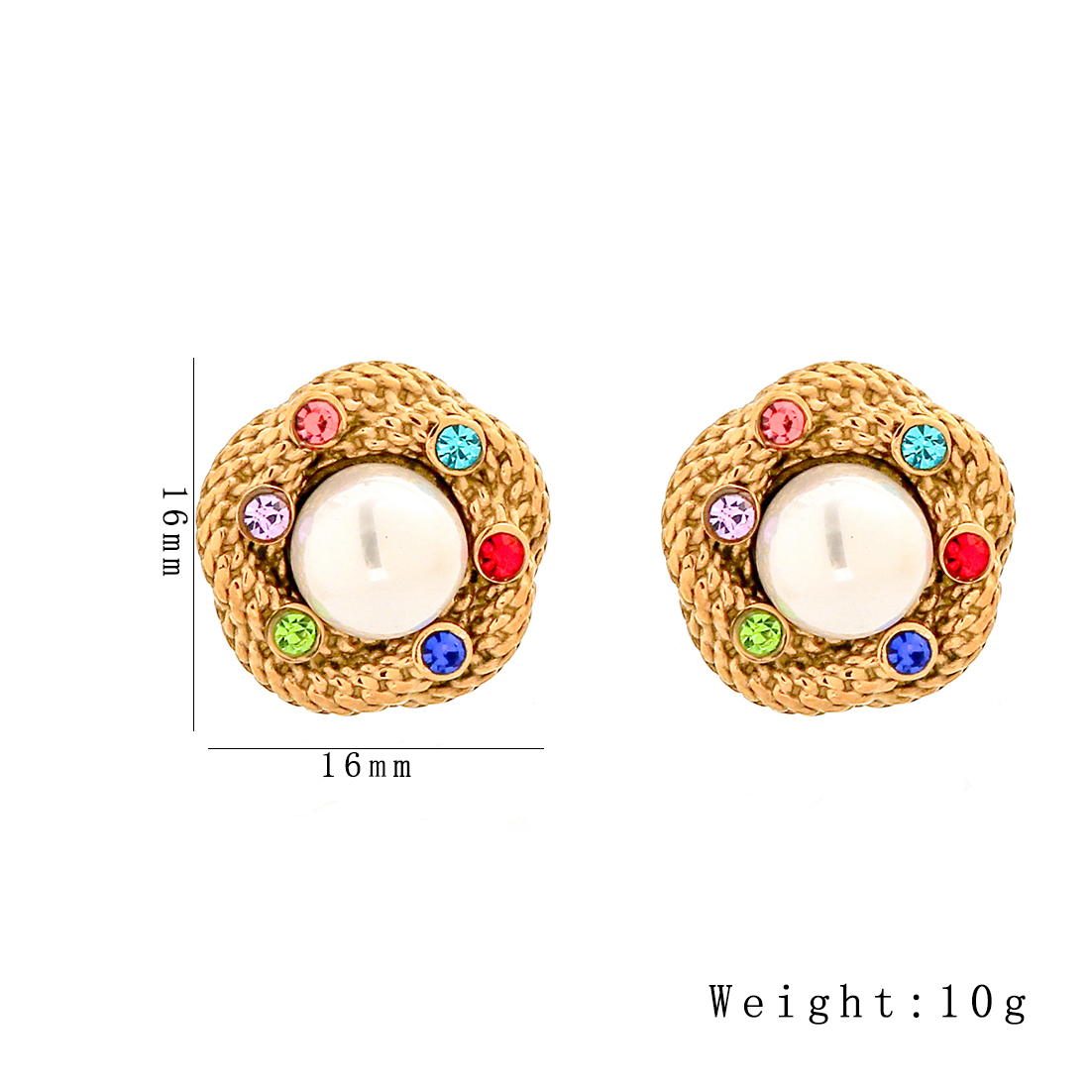 1 Pair Vintage Style Modern Style Round Inlay 304 Stainless Steel Zircon 18K Gold Plated Ear Studs display picture 2