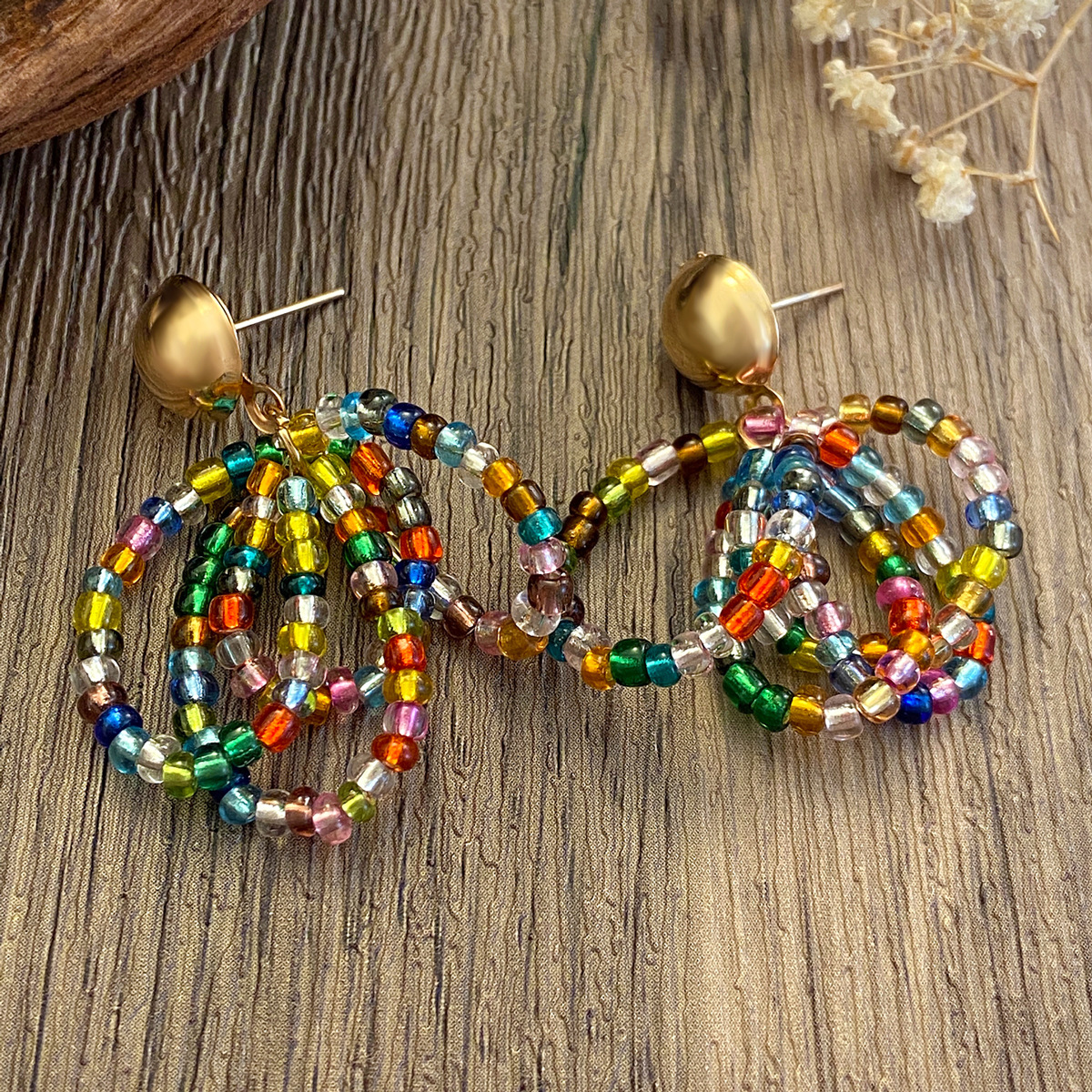 1 Pair Retro Simple Style Geometric Beaded Mixed Materials Drop Earrings display picture 5