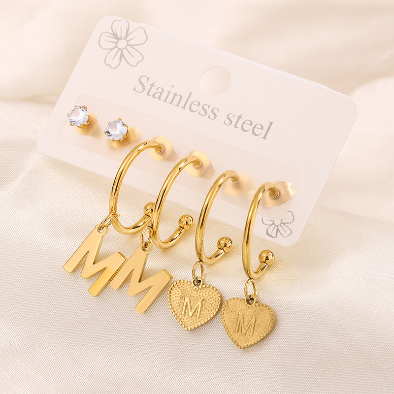 3 Pairs Simple Style Shiny Letter Heart Shape Plating Inlay 304 Stainless Steel Zircon 18K Gold Plated Drop Earrings display picture 17