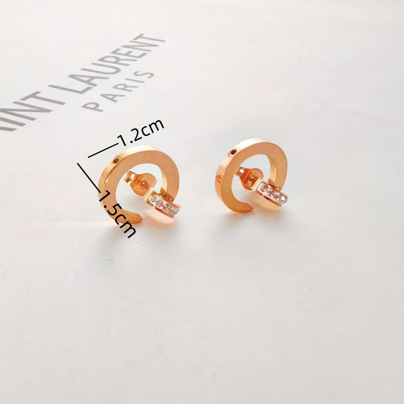 1 Pair IG Style Elegant Simple Style Round Roman Numeral Inlay 304 Stainless Steel Rhinestones Gold Plated Ear Studs display picture 6