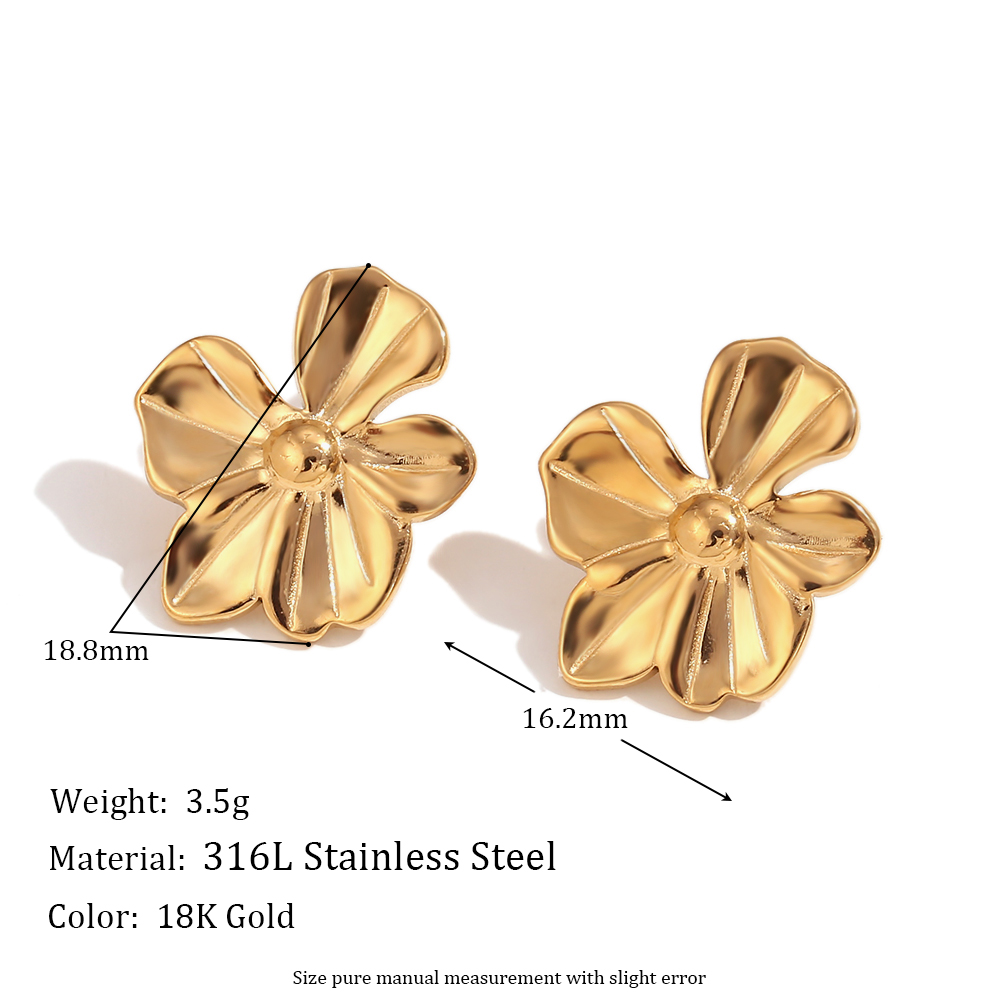 1 Pair Classic Style Flower 304 Stainless Steel 18K Gold Plated Ear Studs display picture 2