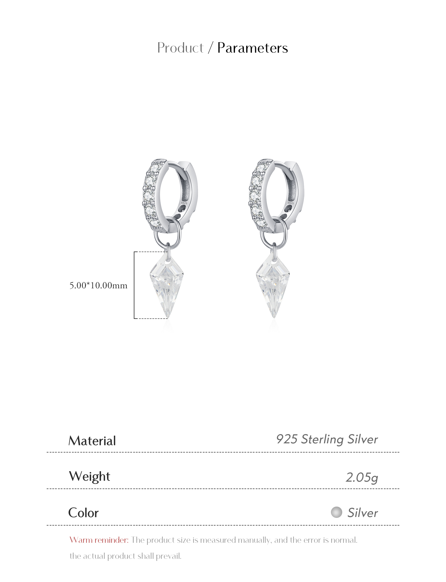 1 Pair Casual Commute Solid Color Plating Inlay Sterling Silver Zircon Silver Plated Drop Earrings display picture 4