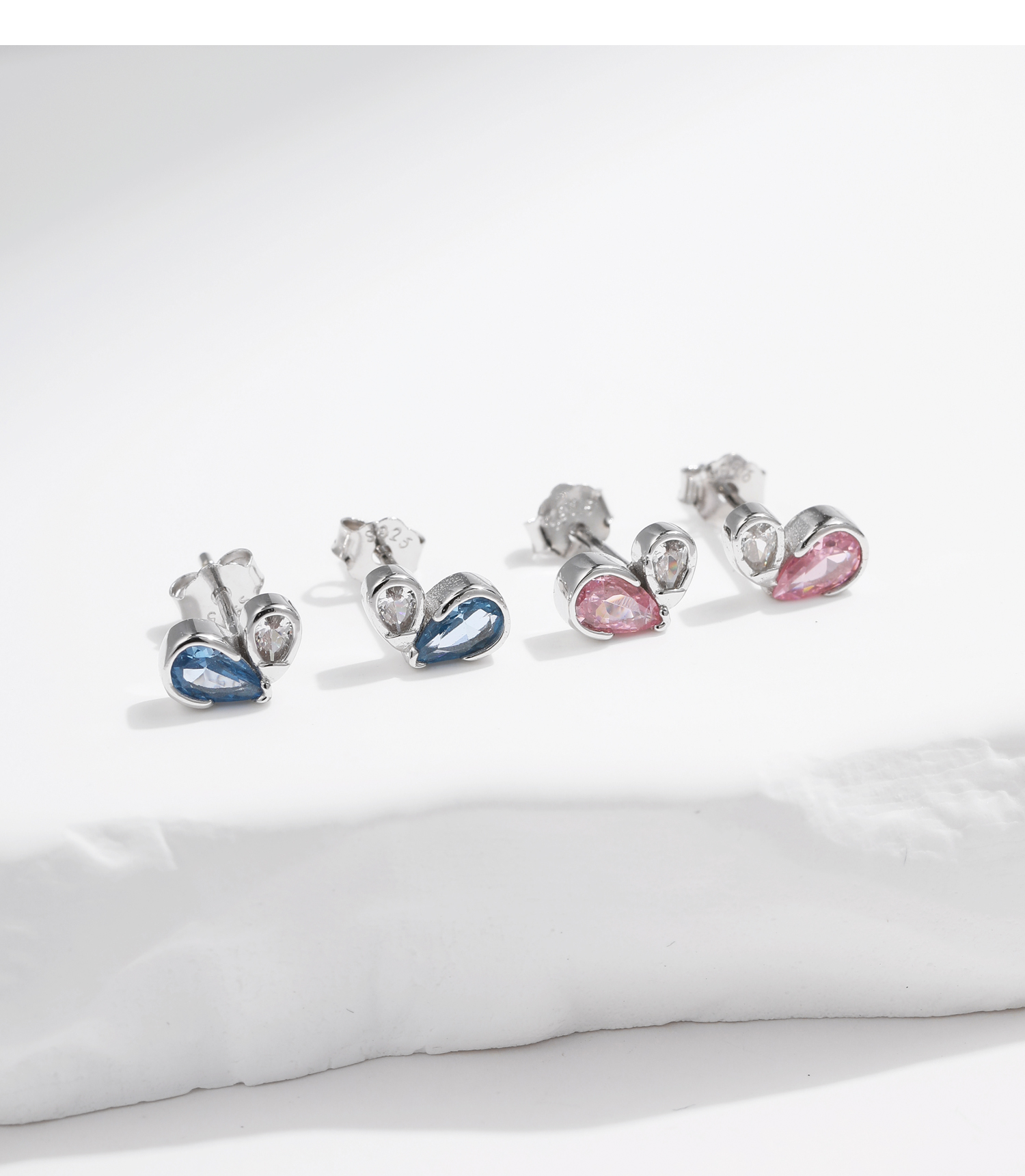 1 Pair Sweet Simple Style Heart Shape Plating Inlay Sterling Silver Zircon Silver Plated Ear Studs display picture 8