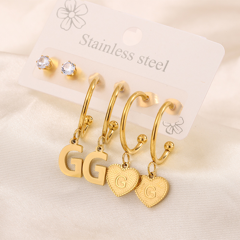 3 Pairs Simple Style Shiny Letter Heart Shape Plating Inlay 304 Stainless Steel Zircon 18K Gold Plated Drop Earrings display picture 6