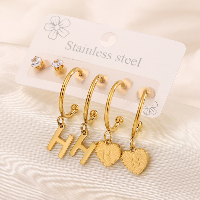 3 Pairs Simple Style Shiny Letter Heart Shape Plating Inlay 304 Stainless Steel Zircon 18K Gold Plated Drop Earrings display picture 19