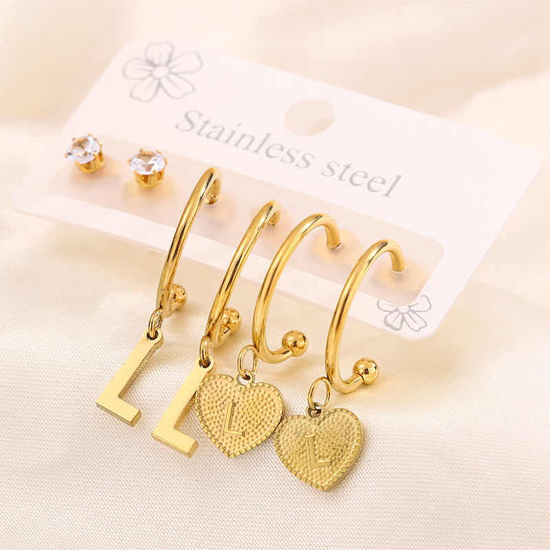 3 Pairs Simple Style Shiny Letter Heart Shape Plating Inlay 304 Stainless Steel Zircon 18K Gold Plated Drop Earrings display picture 21