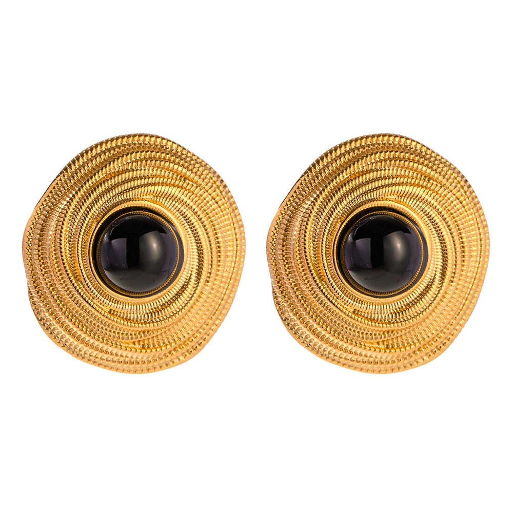 1 Pair Simple Style Classic Style Solid Color Plating Inlay 304 Stainless Steel Agate 18K Gold Plated Ear Studs display picture 2