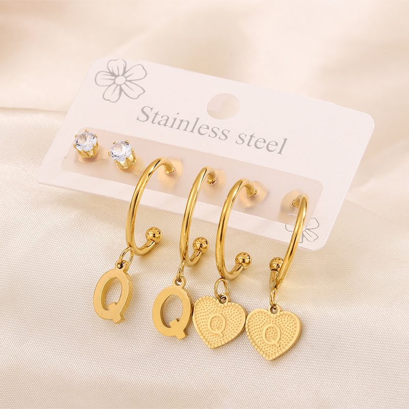 3 Pairs Simple Style Shiny Letter Heart Shape Plating Inlay 304 Stainless Steel Zircon 18K Gold Plated Drop Earrings display picture 4