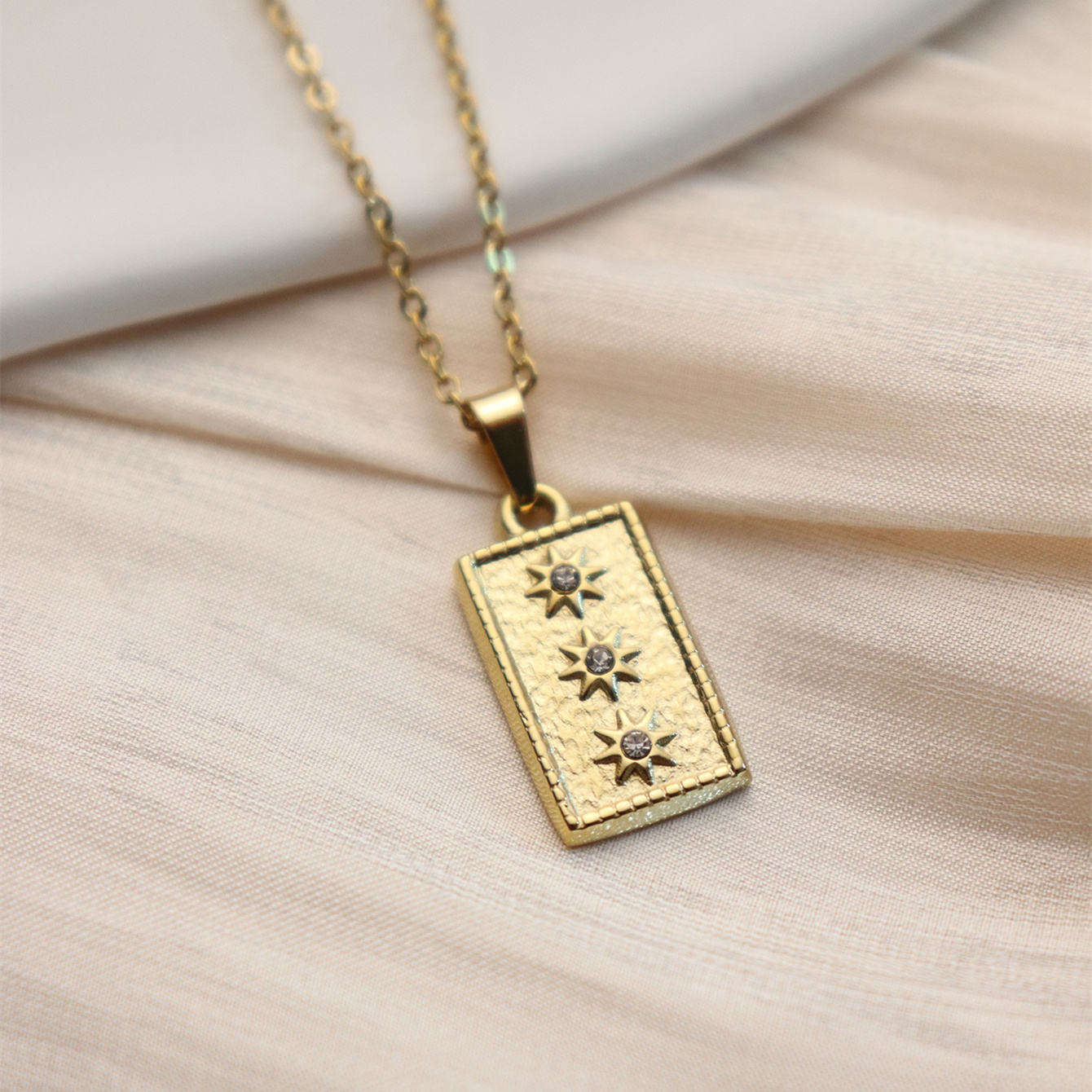 304 Stainless Steel 18K Gold Plated Retro Inlay Square Moon Oval Natural Stone Zircon Pendant Necklace display picture 22