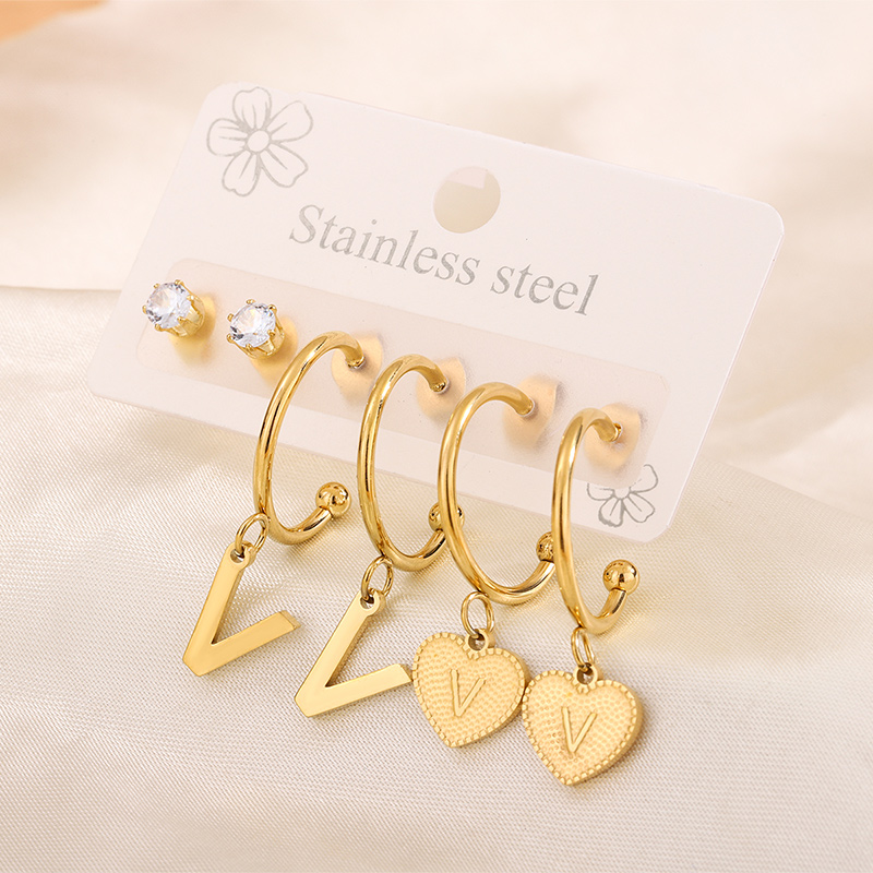 3 Pairs Simple Style Shiny Letter Heart Shape Plating Inlay 304 Stainless Steel Zircon 18K Gold Plated Drop Earrings display picture 26