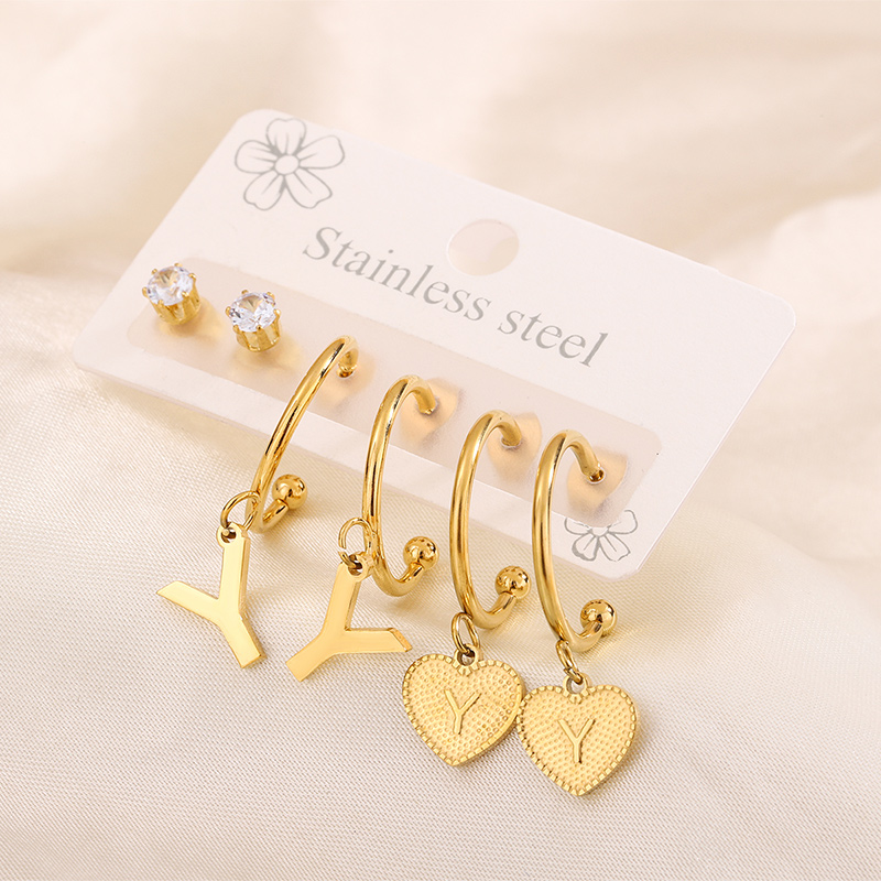 3 Pairs Simple Style Shiny Letter Heart Shape Plating Inlay 304 Stainless Steel Zircon 18K Gold Plated Drop Earrings display picture 25