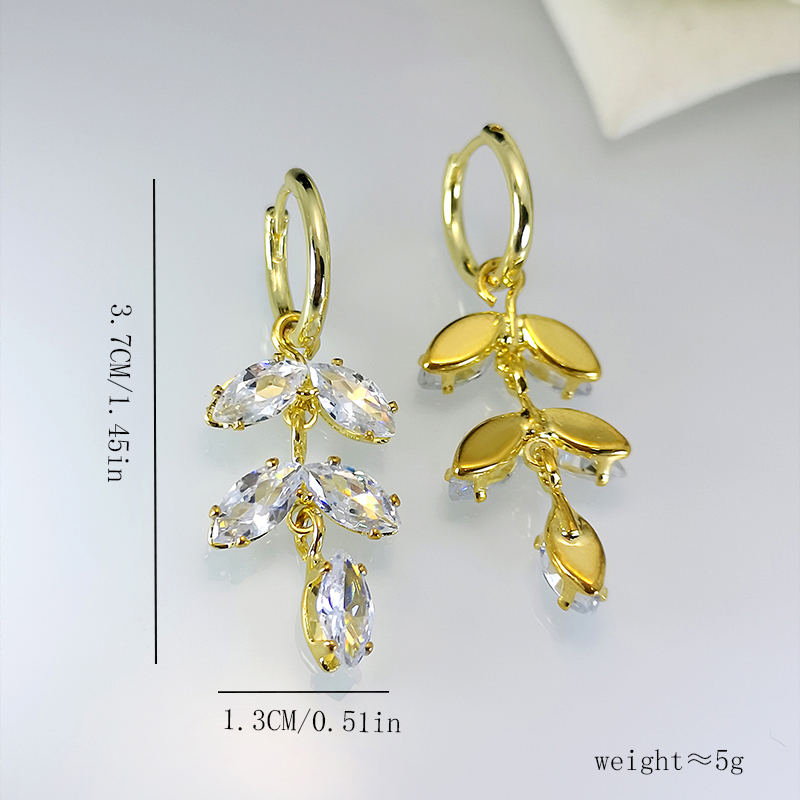 1 Paire Décontractée Luxueux Feuille Incruster Le Cuivre Zircon Boucles D'oreilles display picture 1