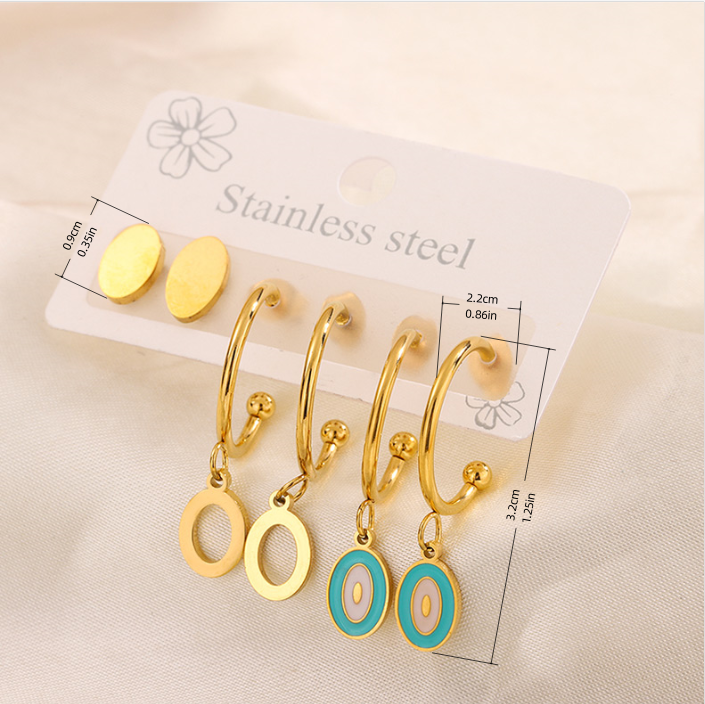 3 Paires Style Simple Main De Fatima Forme De Cœur Fleur Émail Acier Inoxydable 304 Plaqué Or 18K Boucles D'oreilles Boucles D'Oreilles display picture 2