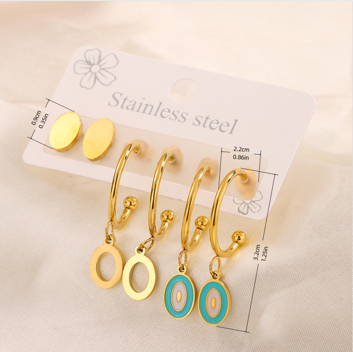 3 Pairs Simple Style Hand Of Fatima Heart Shape Flower Enamel 304 Stainless Steel 18K Gold Plated Drop Earrings Ear Studs display picture 2