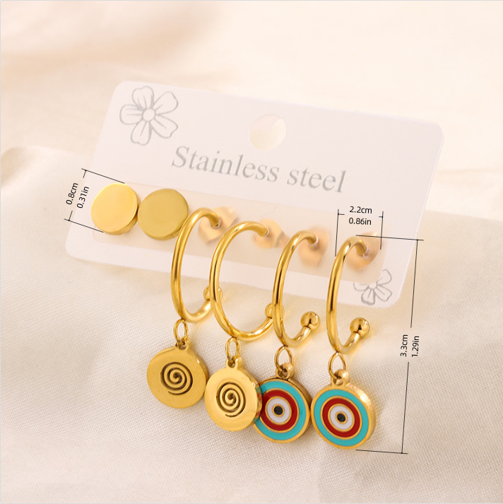 3 Pairs Simple Style Hand Of Fatima Heart Shape Flower Enamel 304 Stainless Steel 18K Gold Plated Drop Earrings Ear Studs display picture 16
