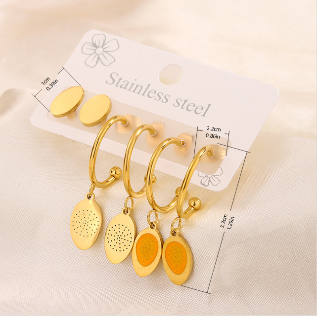 3 Paires Style Simple Main De Fatima Forme De Cœur Fleur Émail Acier Inoxydable 304 Plaqué Or 18K Boucles D'oreilles Boucles D'Oreilles display picture 25